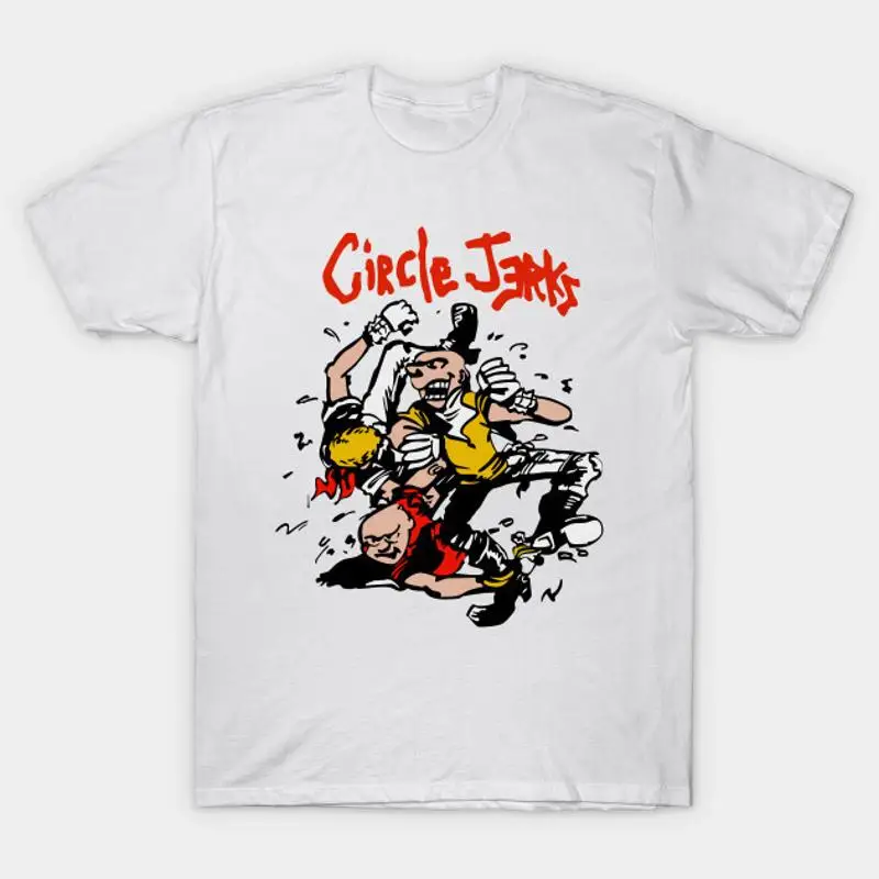 تي شيرت CIRCLE JERKS بفرقة الظهر ضد الجدار الأبيض للرجال S 234XL SG435