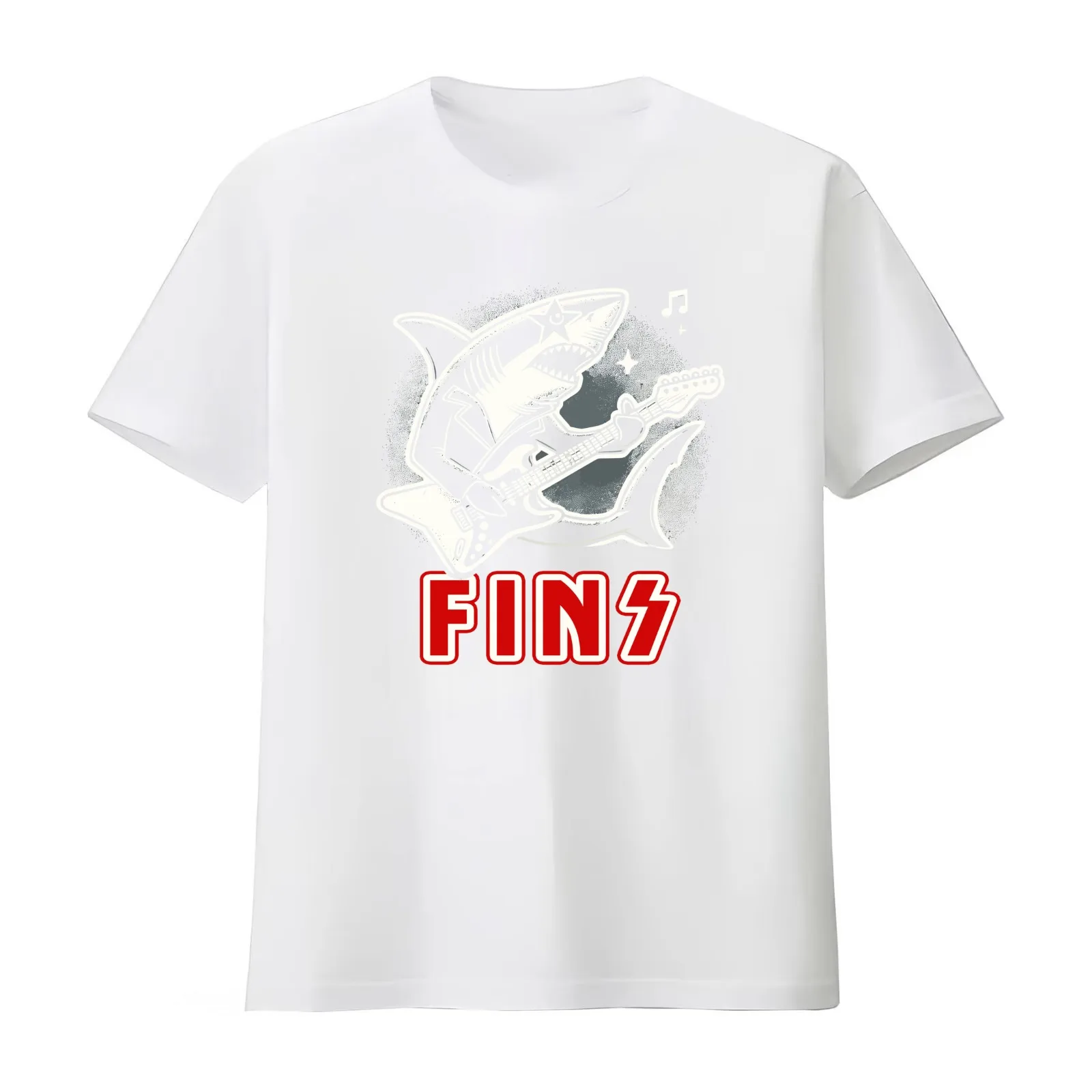 Fins Retro Shark Electric Guitar Rock Concert Festival Music Band Funny Shark T-Shirt Summer Casual Cotton Tee 100% Cotton