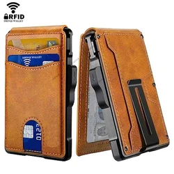 Anti RFID Blocking Credit Card Holder Luxury Men Leather Wallets Aluminium Metal Bank Cardholder Case EDC Minimalist Wallet