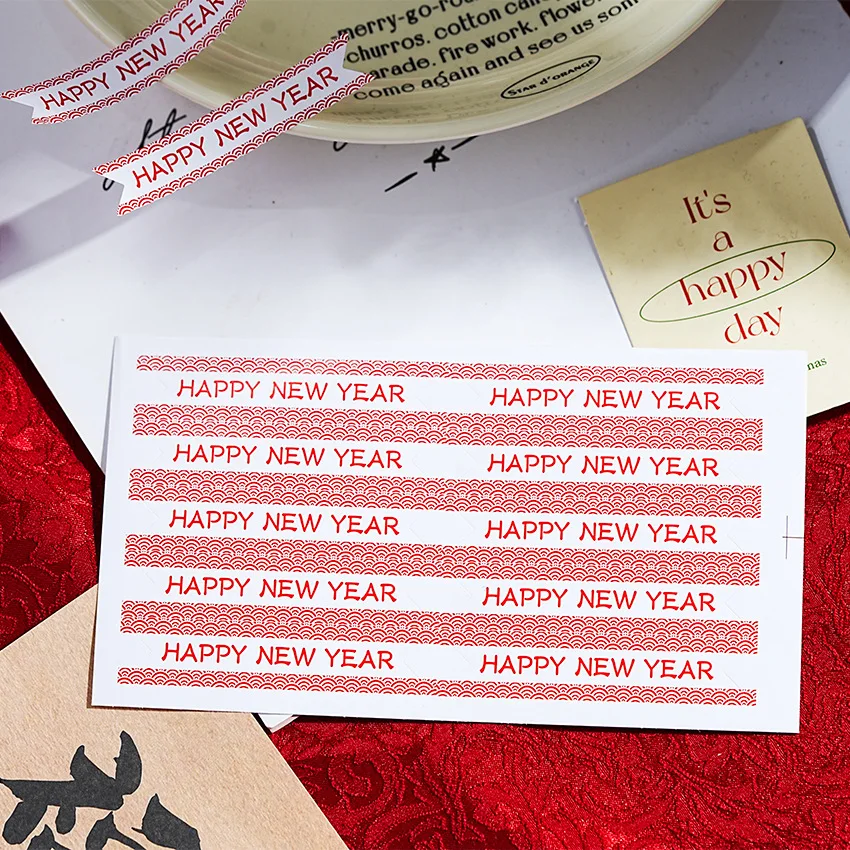 소규모 비즈니스, 선물 포장, 카드, 사탕 가방, 봉투 봉인, 파티 용품을 위한 100개/세트 긴 스트립 새해 복 많이 받으세요 스티커