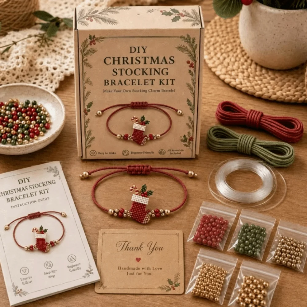 Handmade DIY Bracelet Making Kit Elk Snowman Hand Jewelry Craft Set Bead Animal Design Christmas Bracelet Kit Holiday Gift