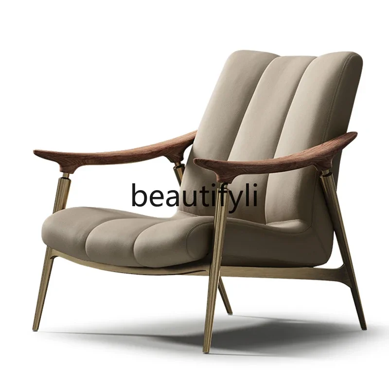 

Villa leather leisure chair Italian high-end creative living room balcony single sofa chair