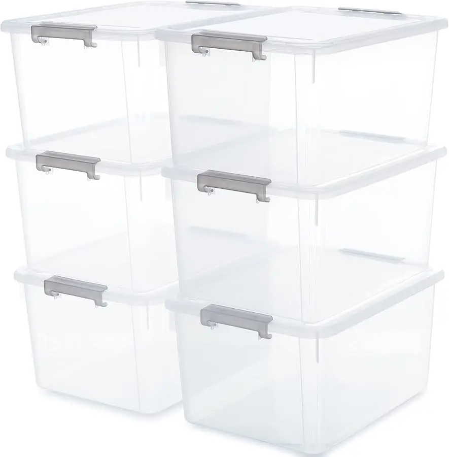 

Citylife 6 Packs 32 QT Plastic Storage Bins with Lids Large Stackable Storage Containers for Organizing Clear Storage Box for Ga