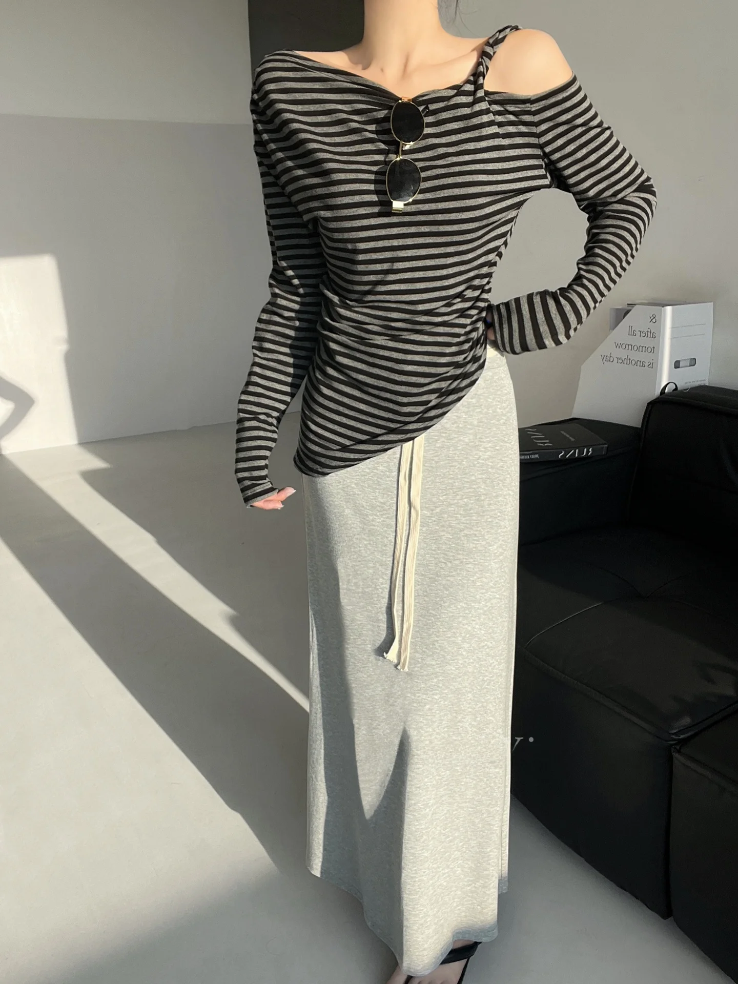 Casual hoge taille A-lijn midi-rok Dames losse taille Touwkleur Blo Casual rok Ci woon-werkverkeer Dagelijks gebruik Comfortabele pasvorm