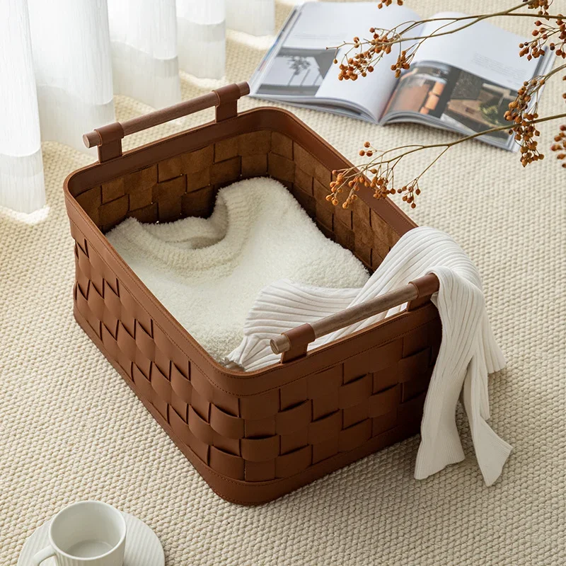 

Nordic walnut storage basket high value storage frame sundries basket dirty clothes basket cloakroom light luxury high-end