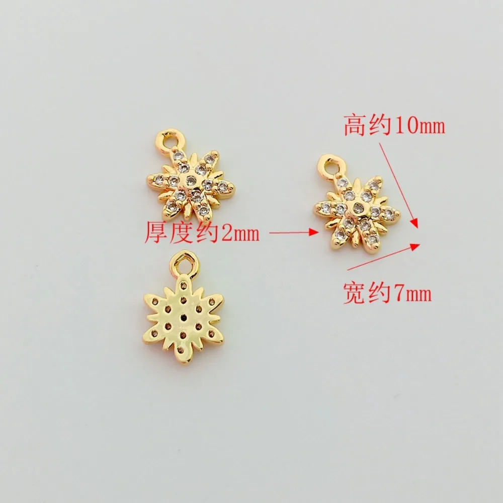 14K Thick Gold Inlaid Zircon Snowflake Pendant Hexagonal Star Bracelet Necklace Pendant Diy Accessory 8*10mm