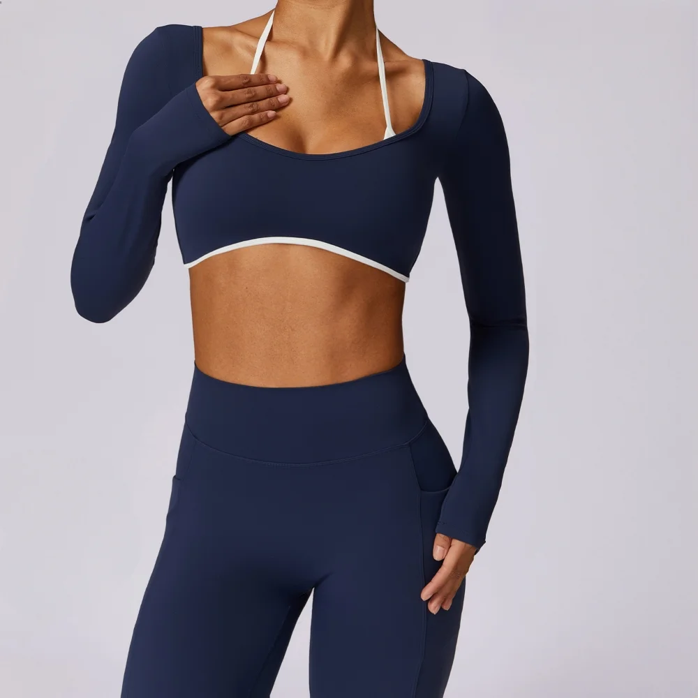 Women's Yoga Shirts Sports Long Sleeve With Chest Cushion Workout Yoga T-Shirt Running Fitness Gym Crop Top Sexy Women Tops