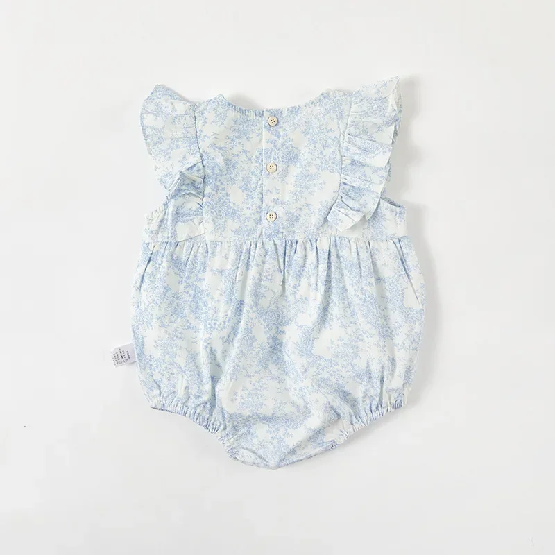 Ensemble deux pièces pour bébé fille, barboteuse imbibée de fibre florale, manteau et chapeau, vêtements d'été, nouveau, 2024