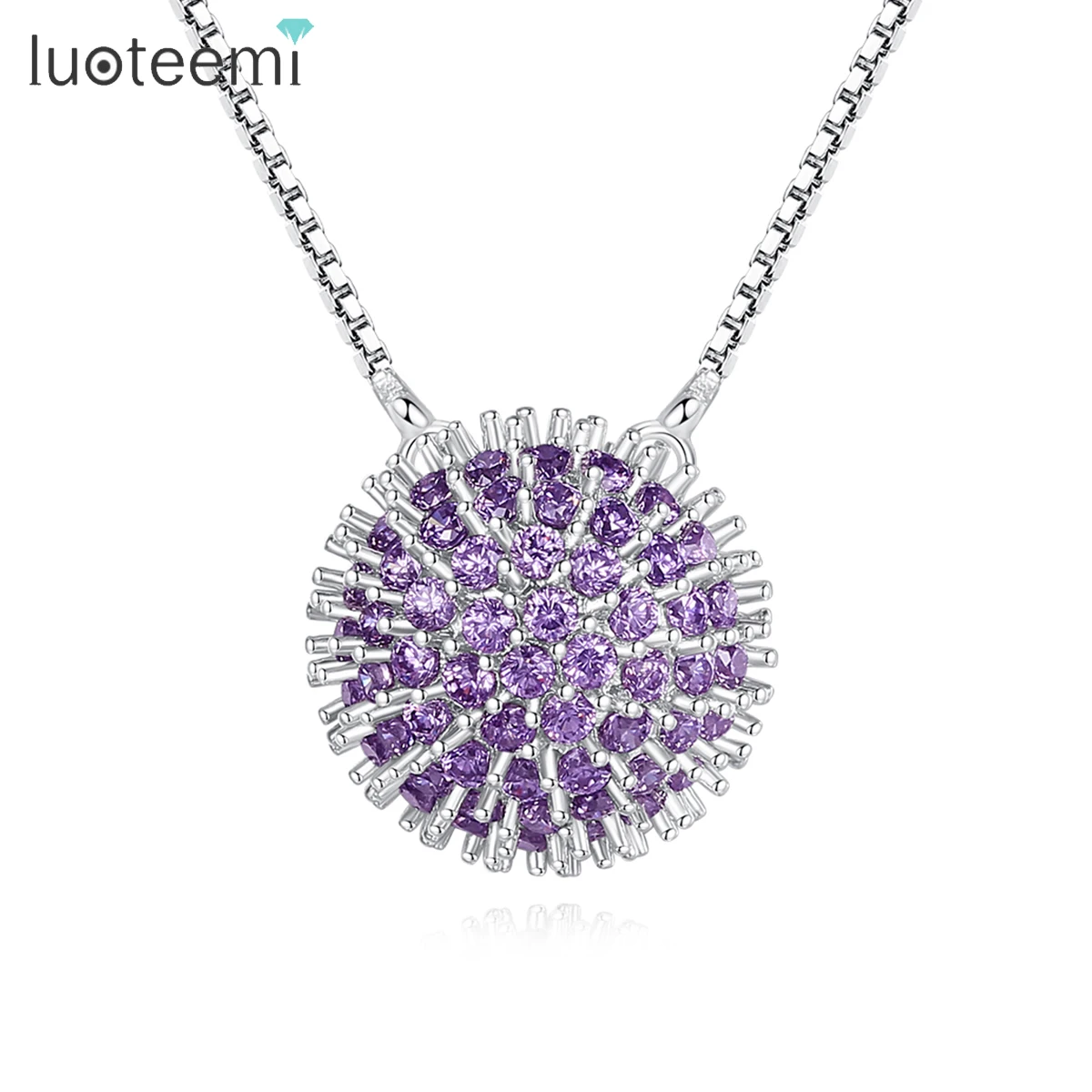 LUOTEEMI Sea Urchin Shape Punk Round Cubic Zirconia Pendant Necklaces for Women Unique Fashion Men Jewelry Christmas Gifts