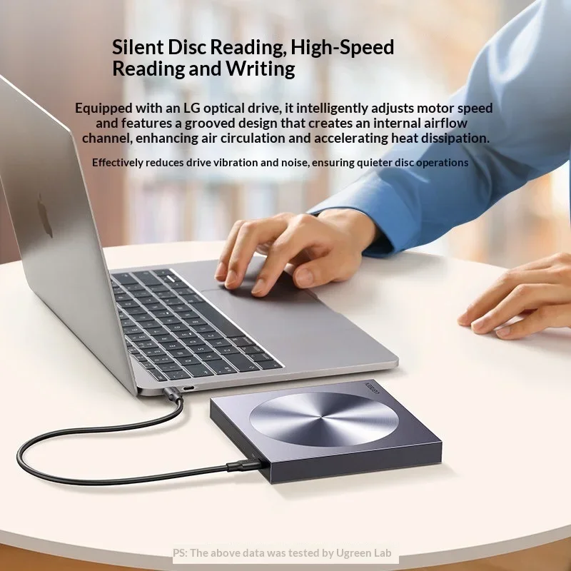 UGREEN CM337-80130 External DVD CD ROM Burner 24X Aluminum USB Type C Portable for Laptop PC