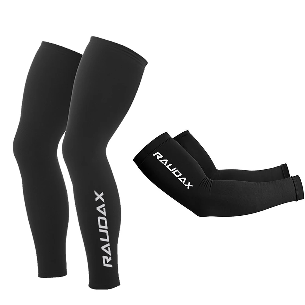 2022 Team Raudax Leg Warmers Black UV Tection Cycling Arm Warmer Breathable Bicycle Running Racing MTB Bike Leg Sleeve