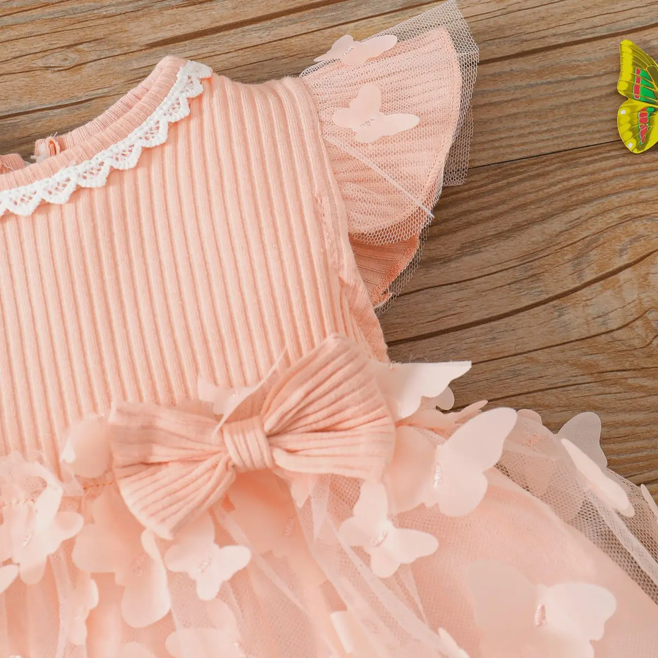 0-3-year-old newborn baby girl summer pink sleeveless lace round neck lace butterfly mesh lovely dress party