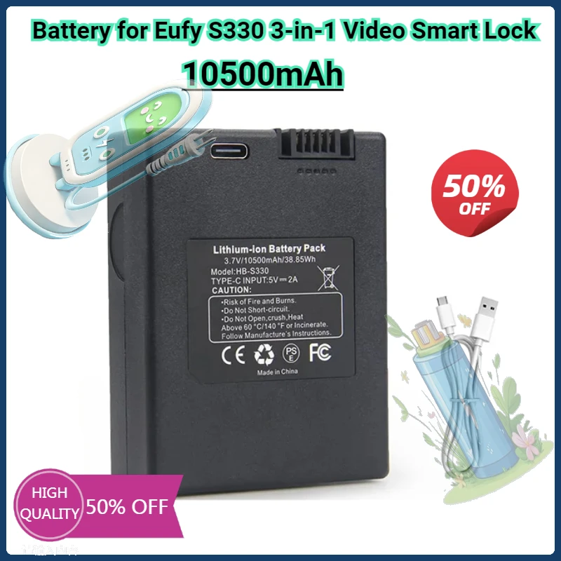 

NEW 10500mAh Security Rechargeable Battery for Eufy S330 3-in-1 Video Smart Lock and Smart Drop High Capacity Door Lock Battery