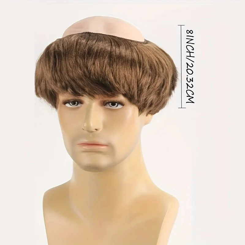 شعر مستعار الراهب المحلوق مع ضفائر بنية وفضية - شعر مستعار للبالغين للرجال، نمط مستقيم أنيق #5