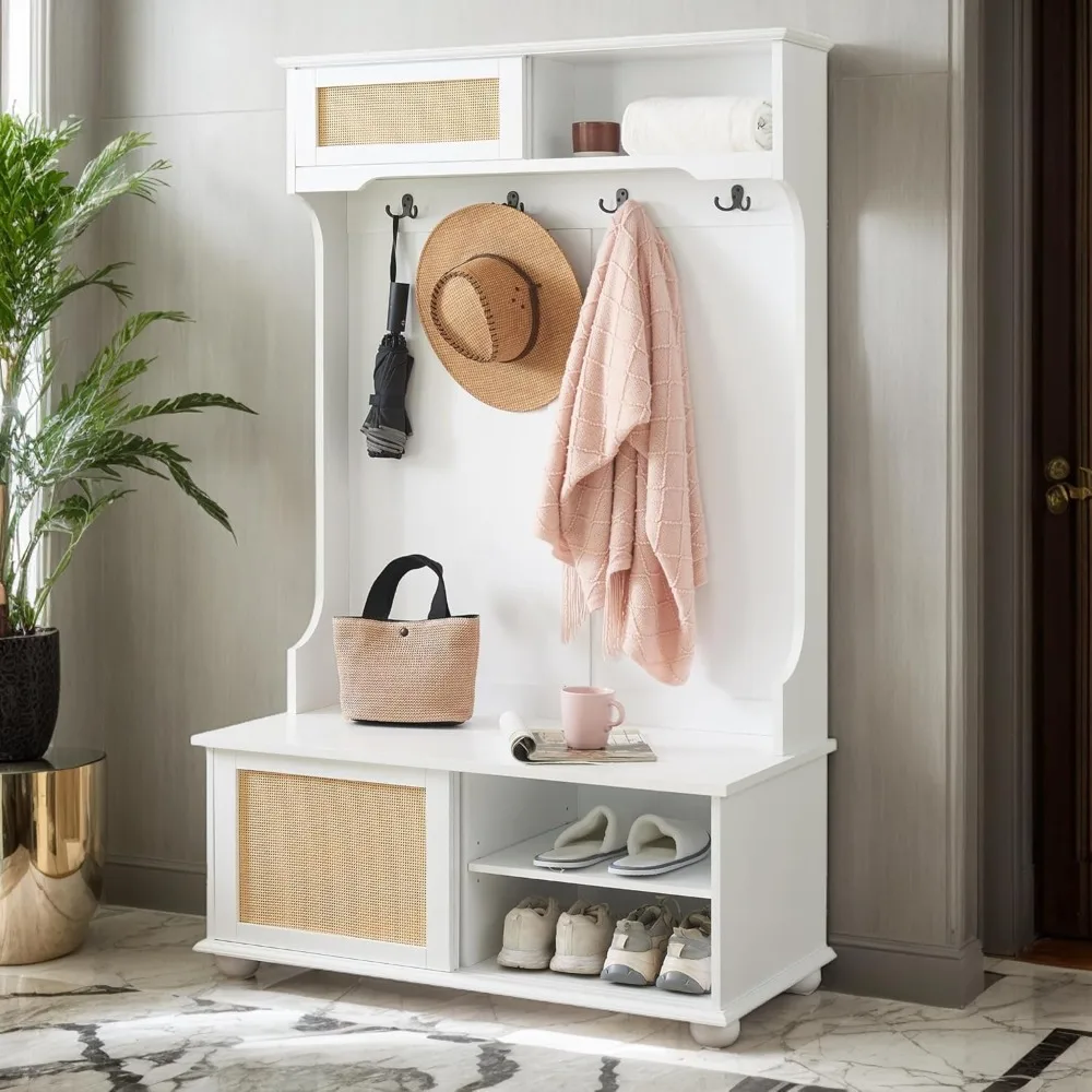 مقعد مدخل ساحلي مقاس 40 بوصة مع مساحة تخزين كبيرة وأقدام من الخشب الصلب، قائم بذاته