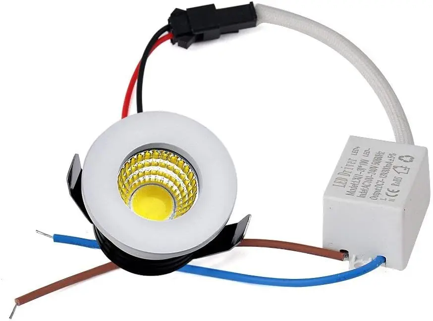 Foco LED empotrable de 12V, 24V, 110V, 230V, agujero de 30mm, luz empotrada COB de 3W con fuente de alimentación, luz para armario de casa, luz para espejo de baño