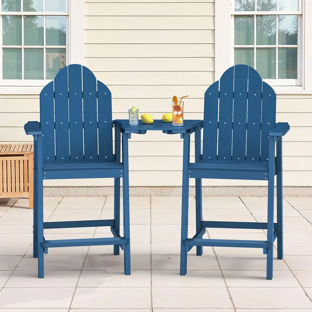 

Tall Adirondack Chair Set of 2, All Weather HDPS Bar Height Chairs with Aluminum Legs, Detachable Table amp Umbrella Hole for P