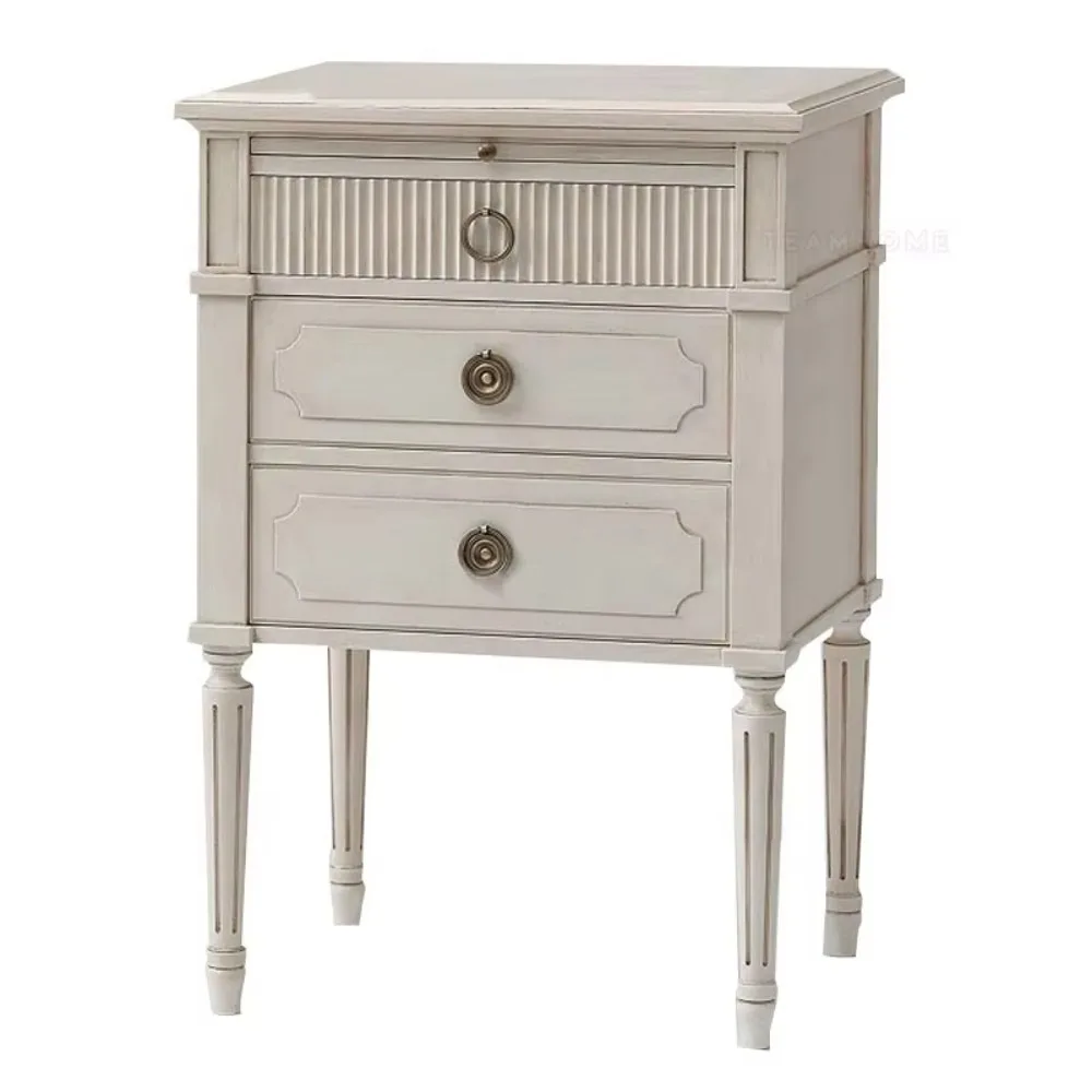 

Room Furniture French Vintage Villa Nightstand Solid Wood Bedside Table