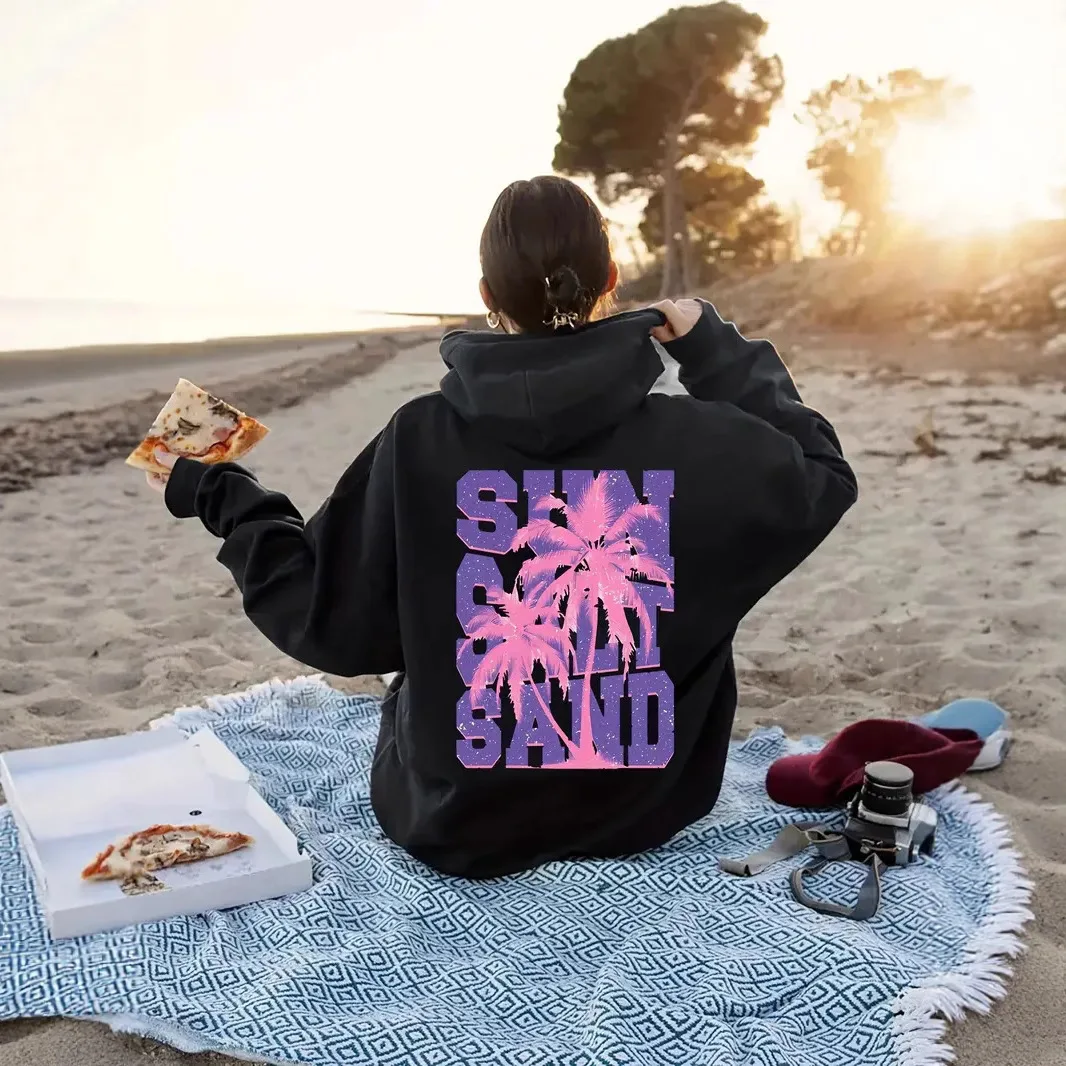 

2025 Hoodie Women's Long Sleeve Round Neck Hoodie with Pocket Street Style Aesthetic Hoodie Sportswear Tree Printed Hoodie