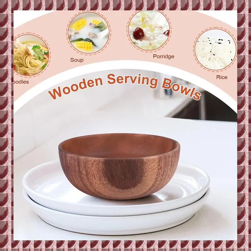 

A95G Natural Handmade Solid Wooden Bowl, Round Dining Room Bowl, Premium Wooden Kitchen Utensils