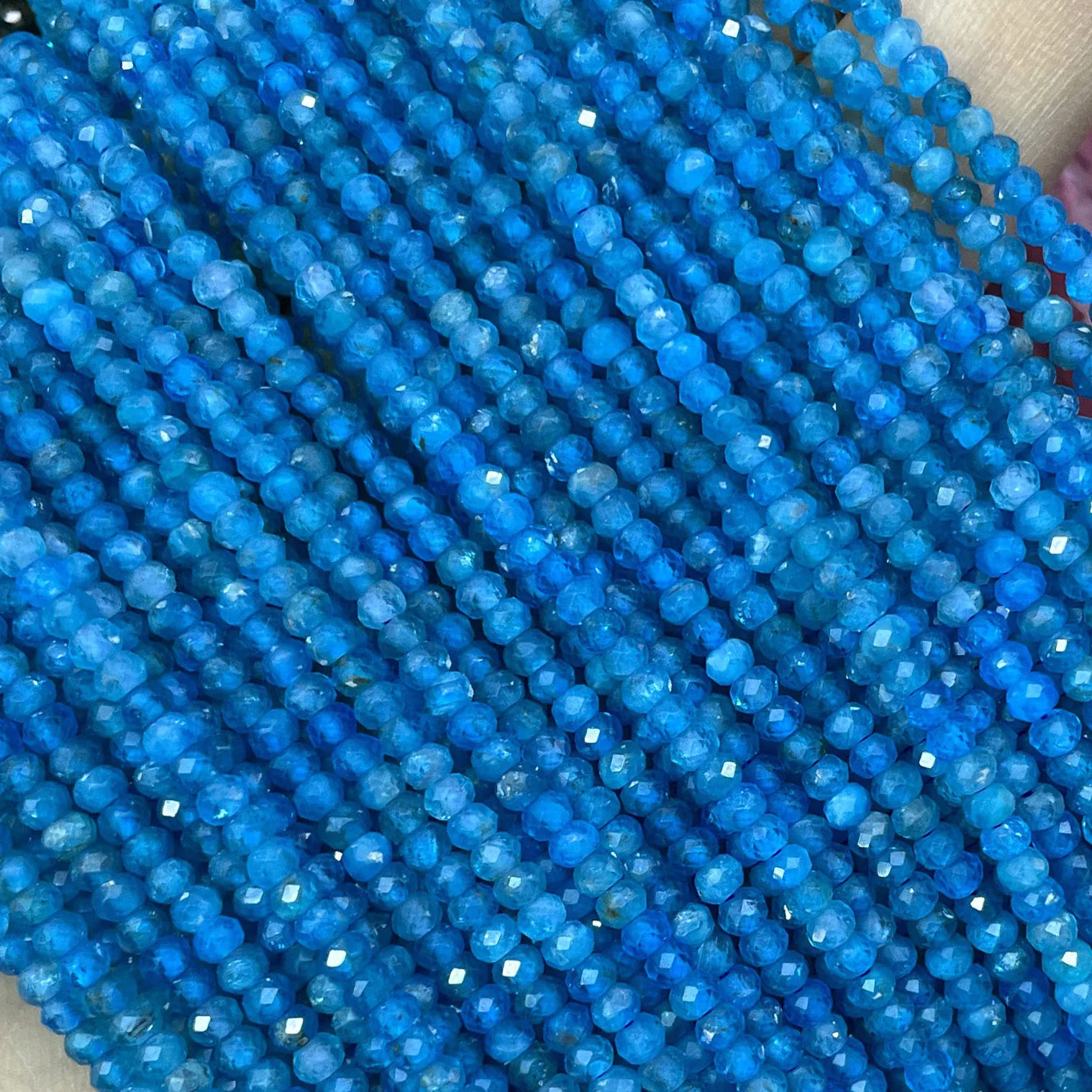 Natural Gem Stone Blue Apatite Faceted Rondelle Loose Spacer Beads For Making Jewelry Charms DIY Bracelet Necklace Accessorie