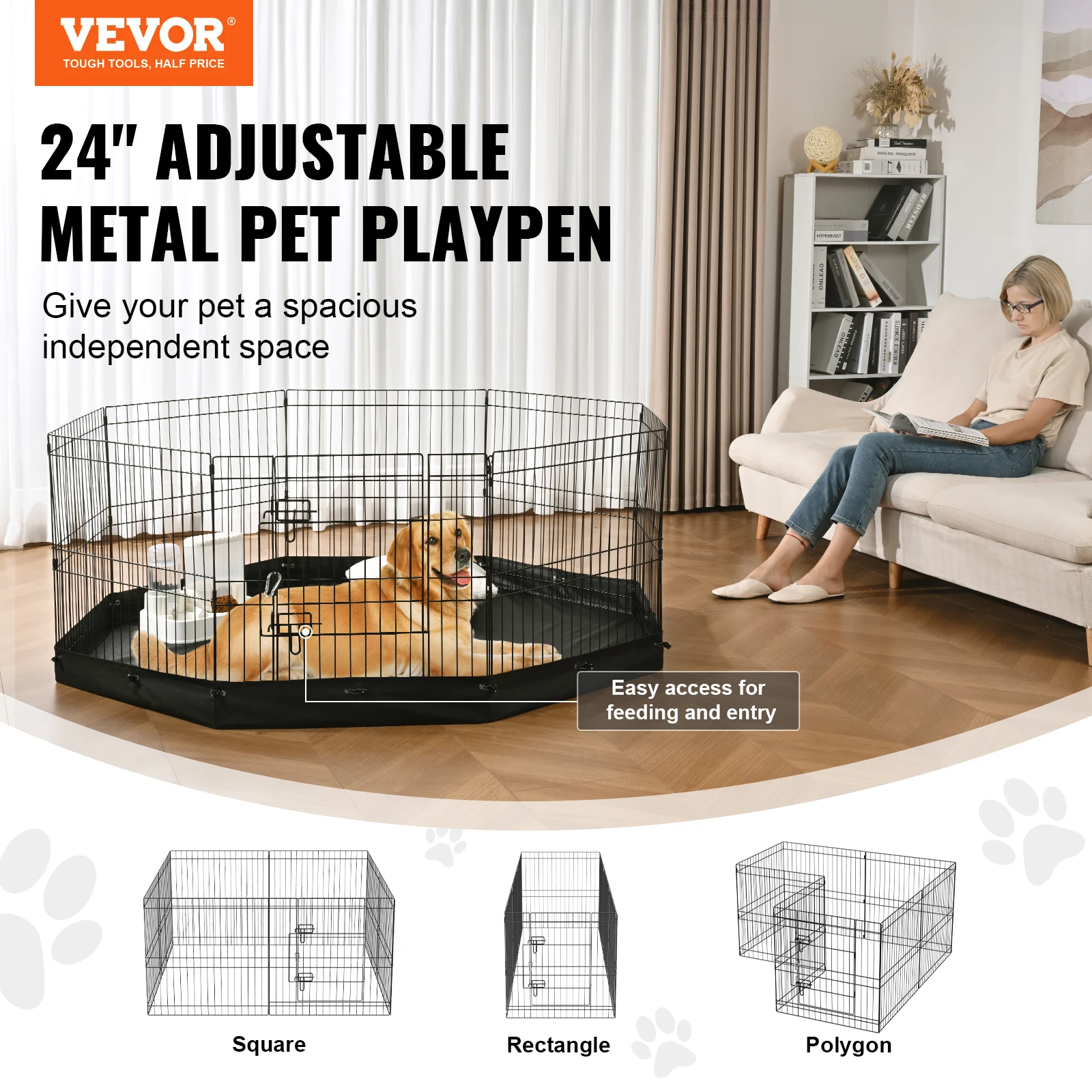 

Dog Playpen 8 Panels Foldable Metal Dog Exercise Pet Fence with Bottom Pad Cover for Puppy Outdoor Camping Yard Kennel