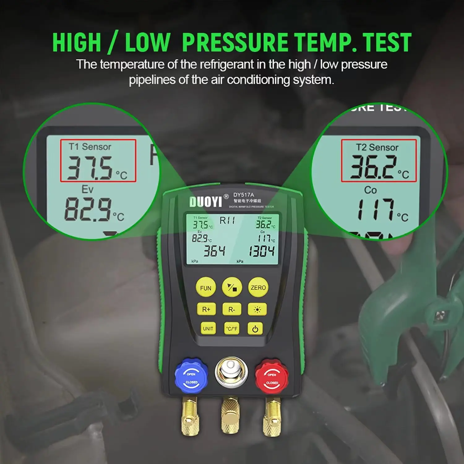 DY517A  Auto Electronic Refrigerant Meter Refrigeration Pressure Gauge Vacuum Pressure Tester