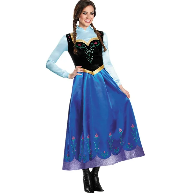 Vestido de Anna para adultos, fiesta de juegos de rol de Halloween, vestido de princesa, disfraz de fiesta de Navidad, disfraz de Halloween, peluca de Cosplay
