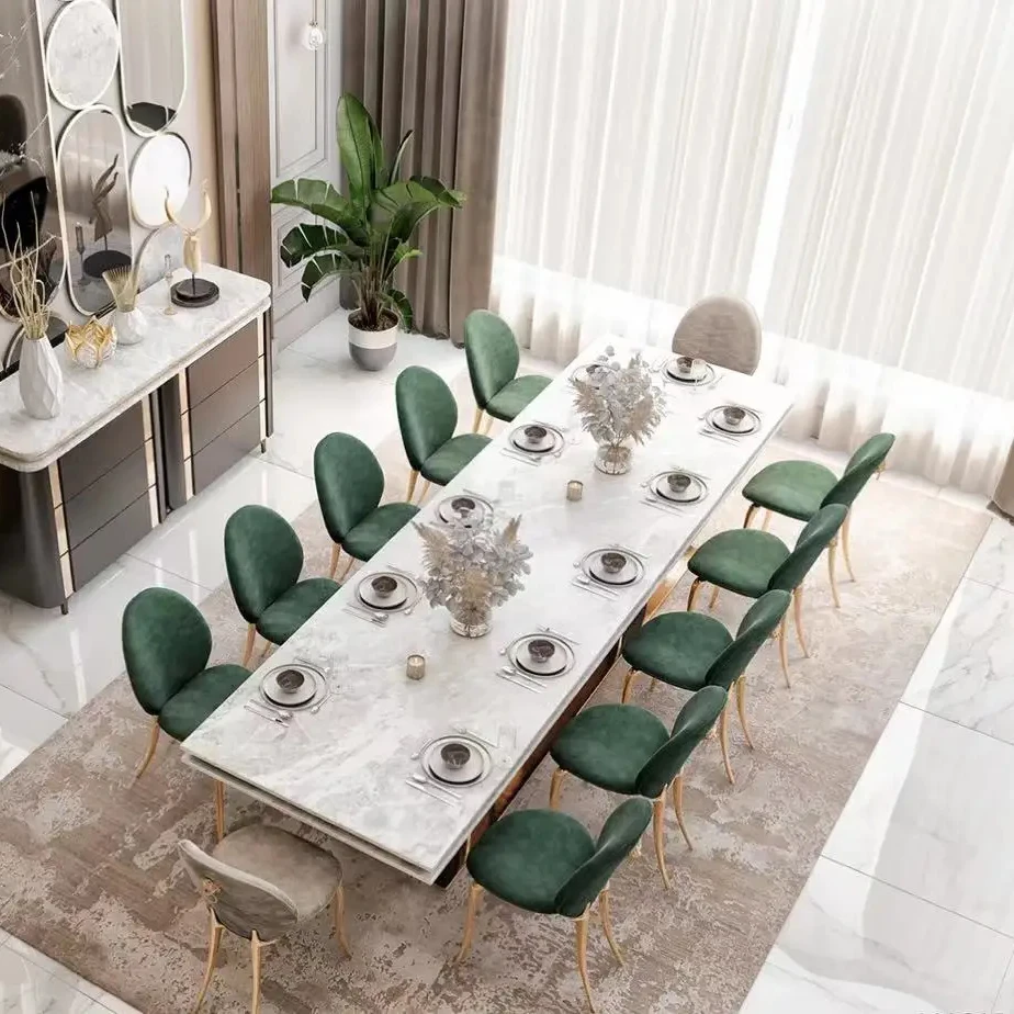 designer marble top console villa dining table minimalist high-end luxury dining table and chairs