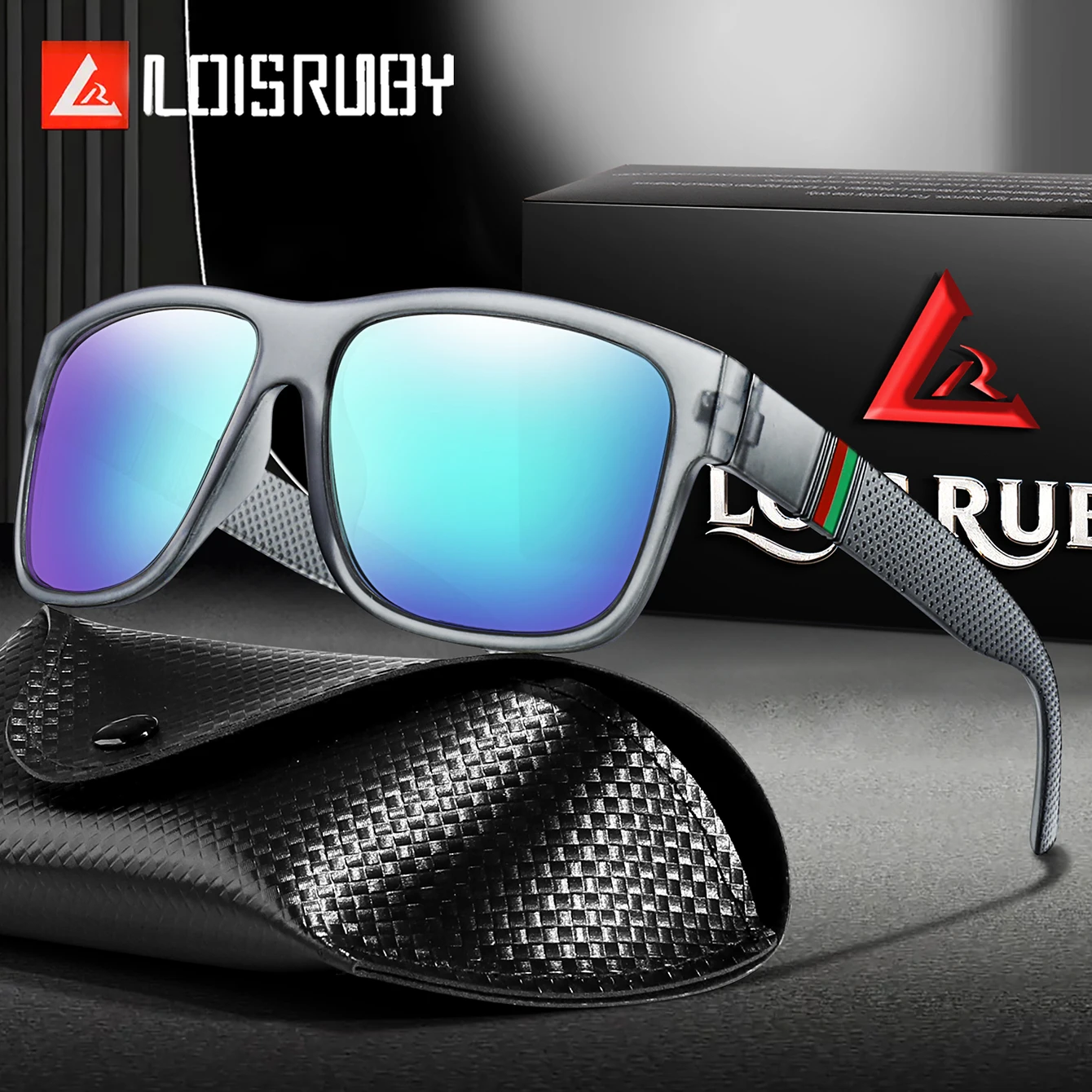 LOISRUBY Polarisierte Sonnenbrille, Vintage-Stil, großer Rahmen, quadratisch, für Männer und Frauen, Outdoor-Aktivitäten, Radfahren, Fahren, Angeln, mit Etui