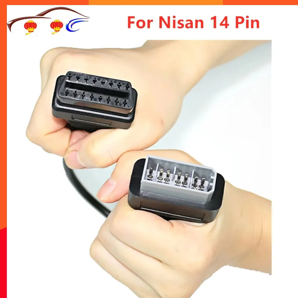 For Nisan 14 Pin Male To 16 Pin Female OBD2 OBDII Diagnostic Tool Adapter Extension Connector Cable 14PIN OBD2 40cm OBD Cable