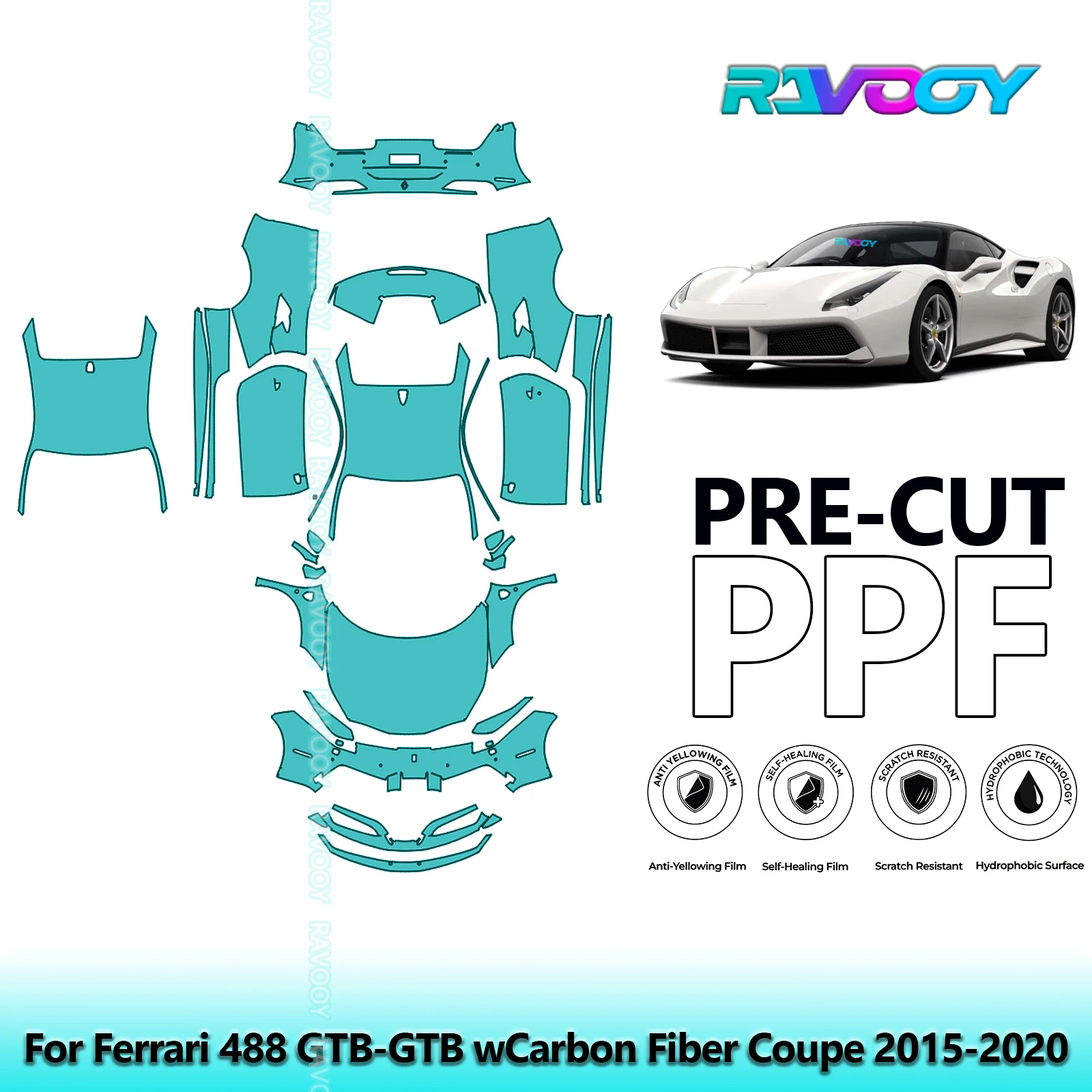 

Car Precut PPF Paint Protection Film Full Vehicle For Ferrari 488 GTB-GTB wCarbon Fiber Coupe 2015-2020