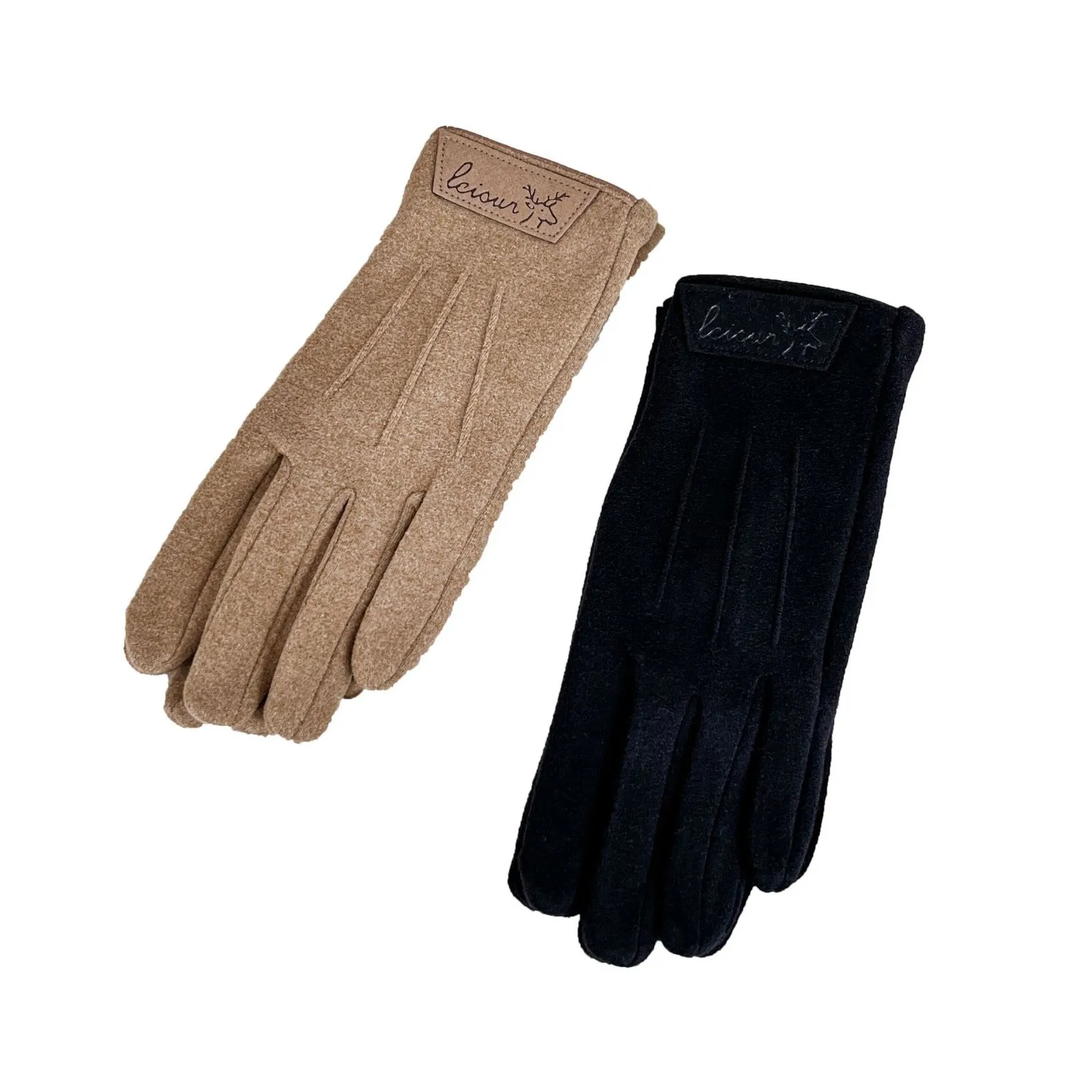 قفازات الرنة الدافئة للزوجين مع شاشة تعمل باللمس، قفازات شتوية مضادة للبرد والرياح مخملية لركوب الدراجات في الهواء الطلق بلون واحد