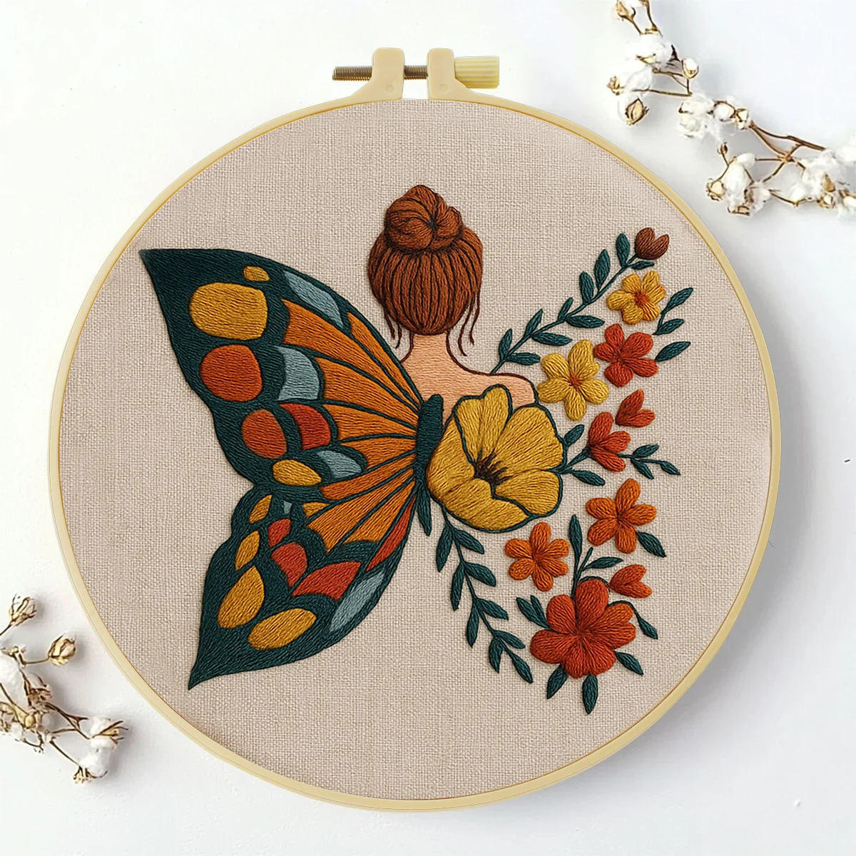 1 Stück 20X20CM/15X15CM 7,87/6,3 Zoll Ein Frauen mit Schmetterlingsflügeln Stickerei-Starter-Kit DIY-Kit DIY-Stickerei-Set Handarbeiten – Detail 3