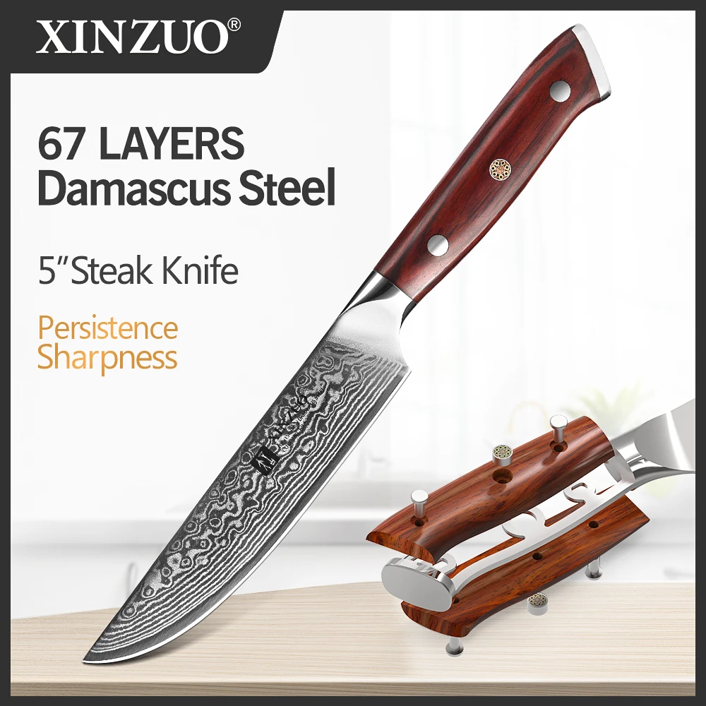 XINZUO 5\'\' Steak Knife High Carbon Damascus Steel Blade Kitchen Knife Razor Sharp New Arrival Chef Knife Beat Kitchen Tools