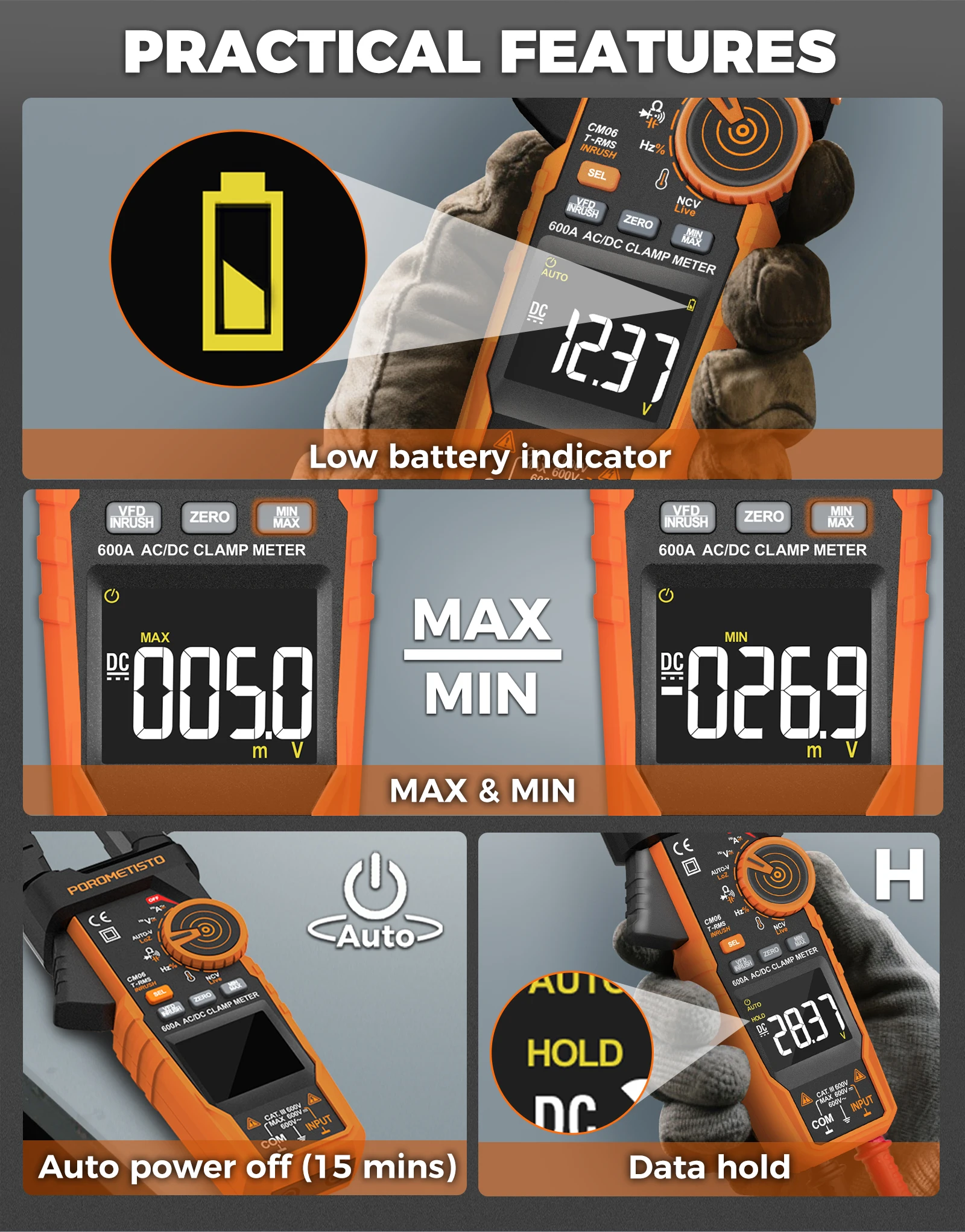 Digitales Zangenmessgerät Multimeter AC/DC 600A/1000A Amperemeter True RMS Multimeter Hochpräzise Kapazitätsmessung NCV Ohm Hz Spannungsprüfer – Detail 11
