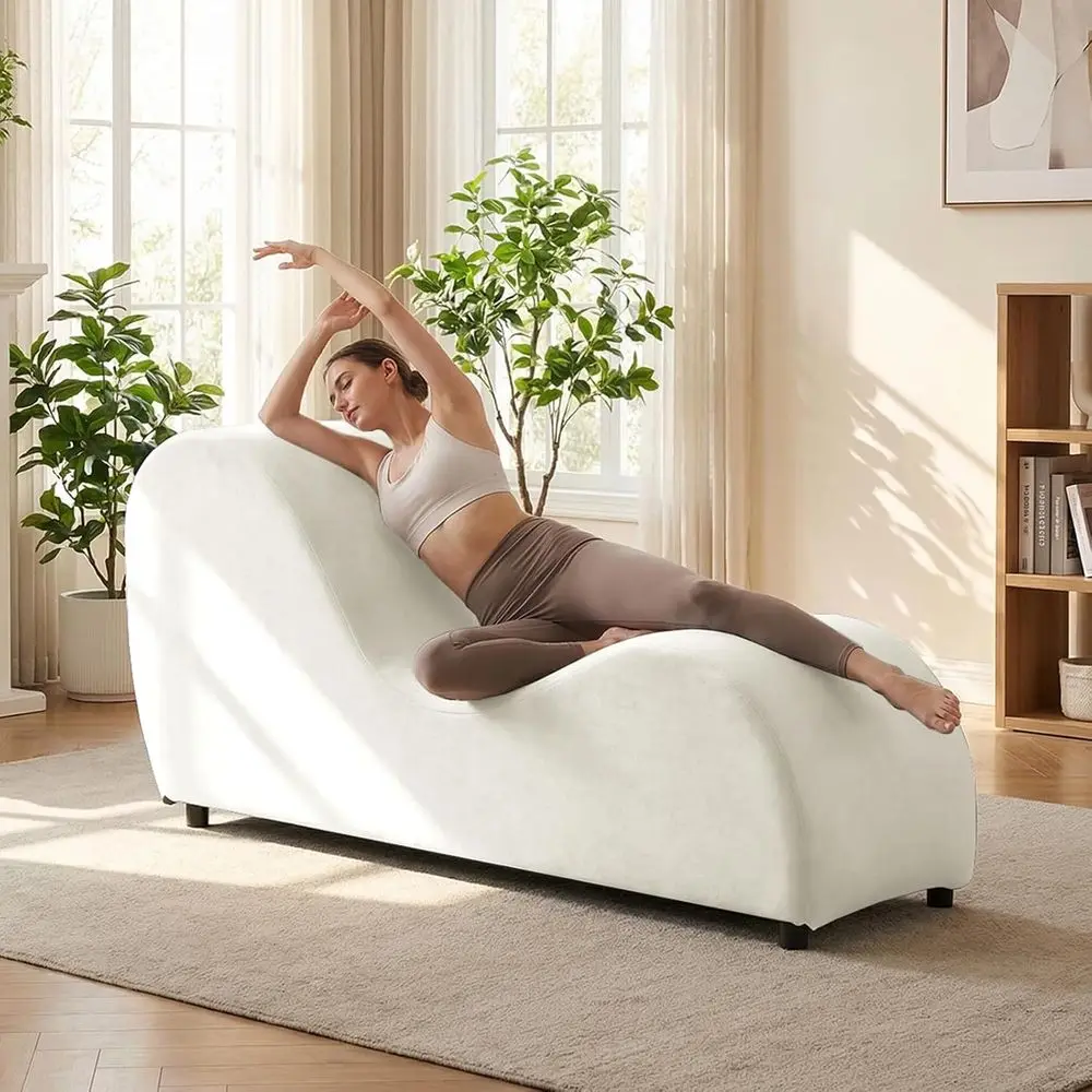 

Curved Velvet Yoga Chair for Adults - Exercise, Relaxation, and Stretching in Living Room, Beige