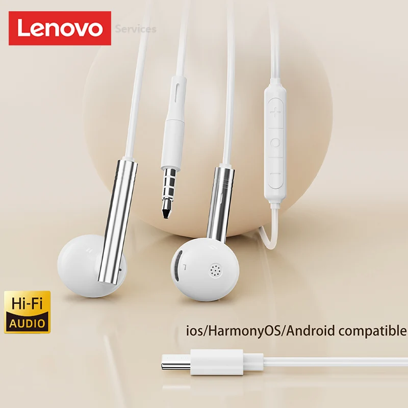 لينوفو السلكية سماعات مع هيئة التصنيع العسكري نوع C/3.5 مللي متر جاك الرياضة سماعات أذن سلكية لأجهزة الكمبيوتر المحمول الكمبيوتر اللوحي الهاتف سماعة الألعاب YF43