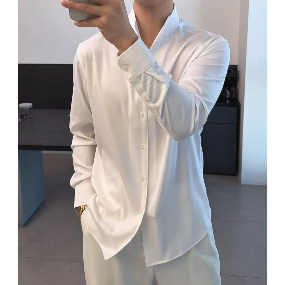 

Белая повседневная рубашка с длинным рукавом и отложным воротником, приталенного кроя, из полиэстера, новая коллекция весна, премиум-класса.