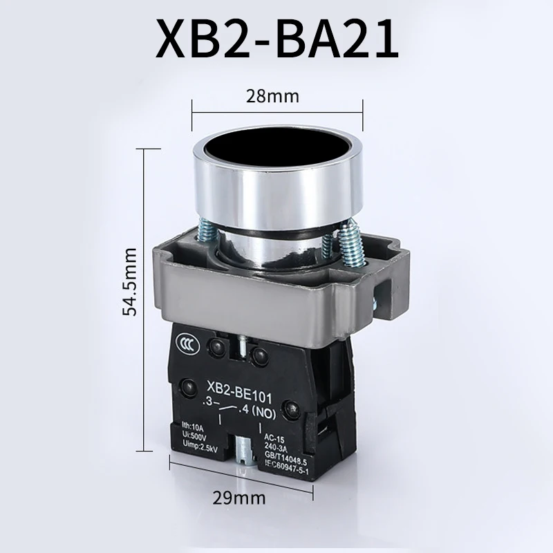 22mmMomentary Push Button Switch 10A 240V~3A Circular Small Size Flat Round Panel NC/NO XB2-BA31 XB2-BA42 ZB2-BE101C 102C
