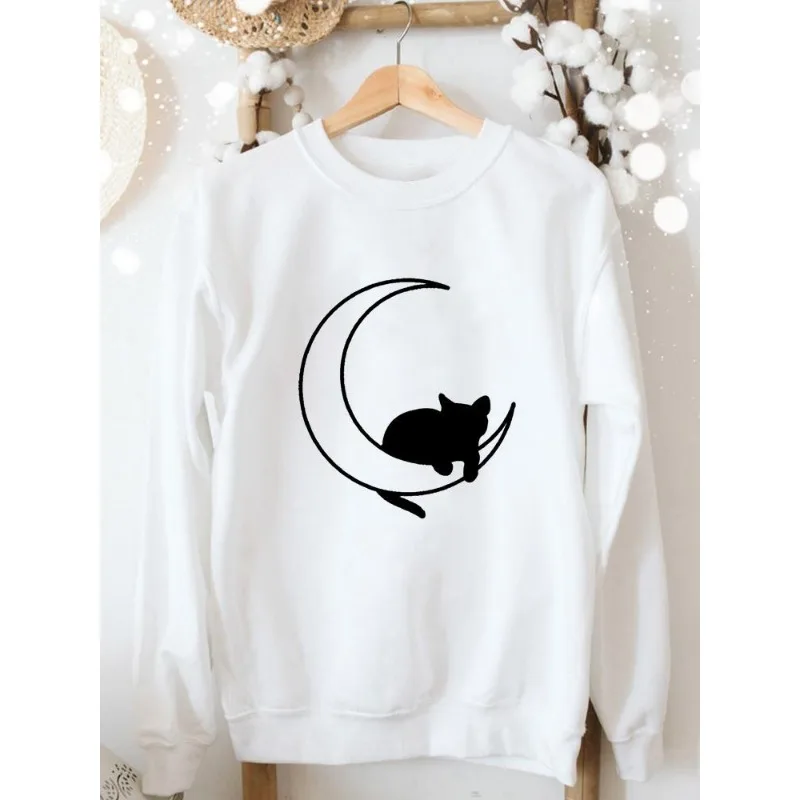 Women\'s Slim-fit Cat Hoodie Fashion Printed White Hoodie Winter Clothes Women  Sweatshirt  Streetwear Sweatshirts