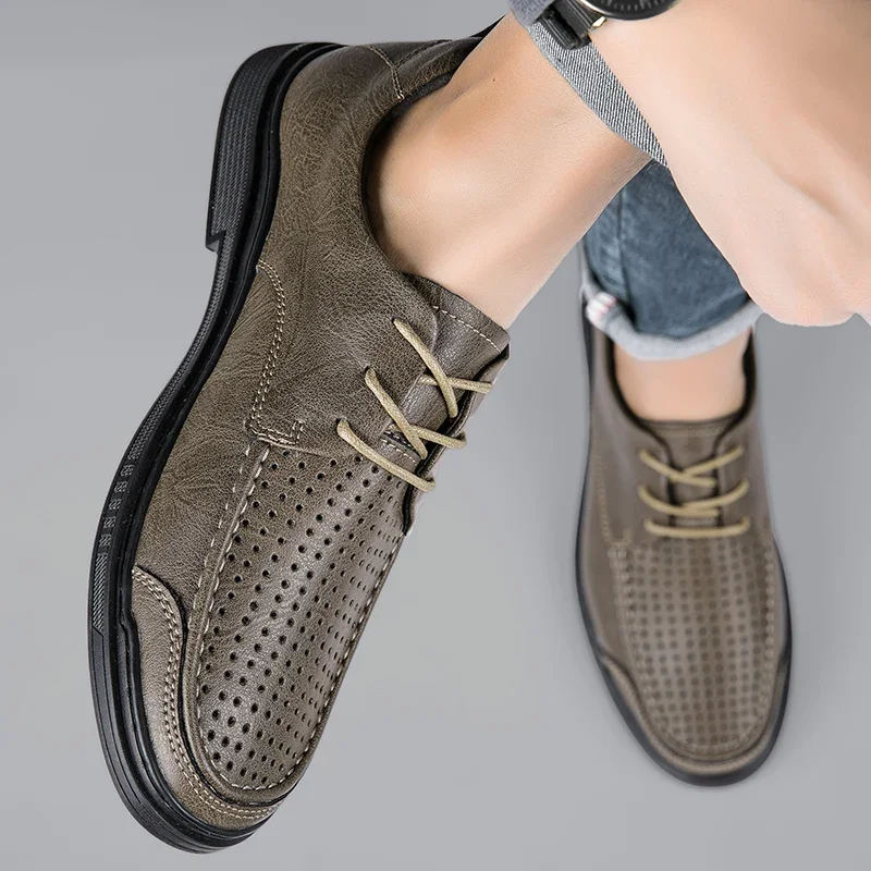 

Летние перфорированные оксфорды из натуральной кожи на шнуровке, мужские кожаные туфли для взрослых, белые лоферы на плоской подошве, повседневные мужские свадебные туфли