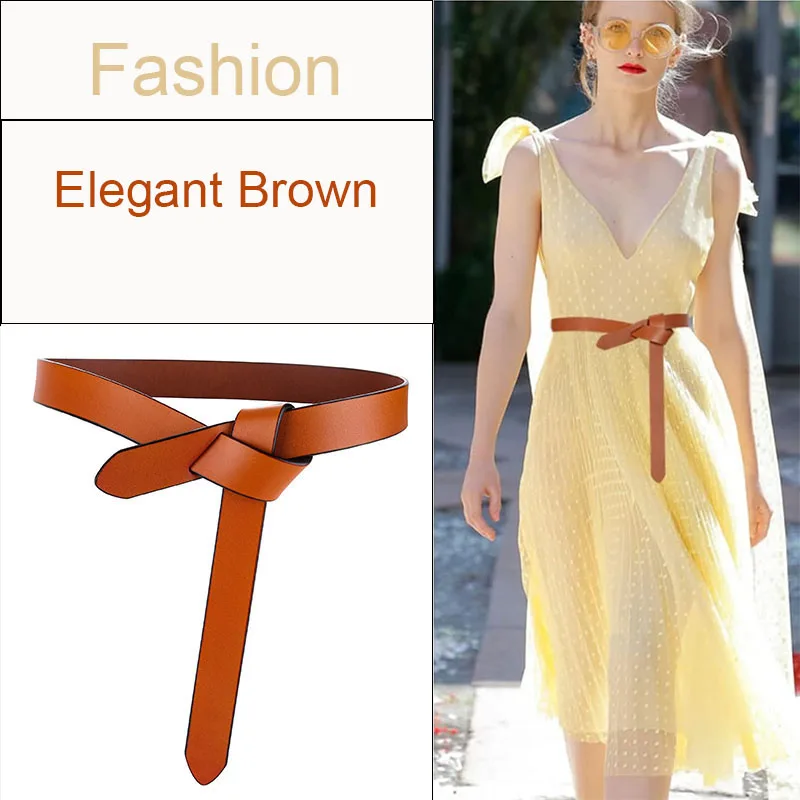 2024 Women\'s elegant lace up dress without buttons soft leather lace up waist belt women\'s thin waist belt