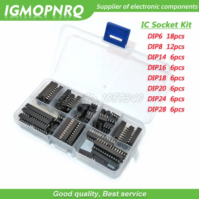 66pcs/lot DIP IC Sockets Adaptor Solder Type Socket Kit 6 8 14 16 18 20 24 28 pins New