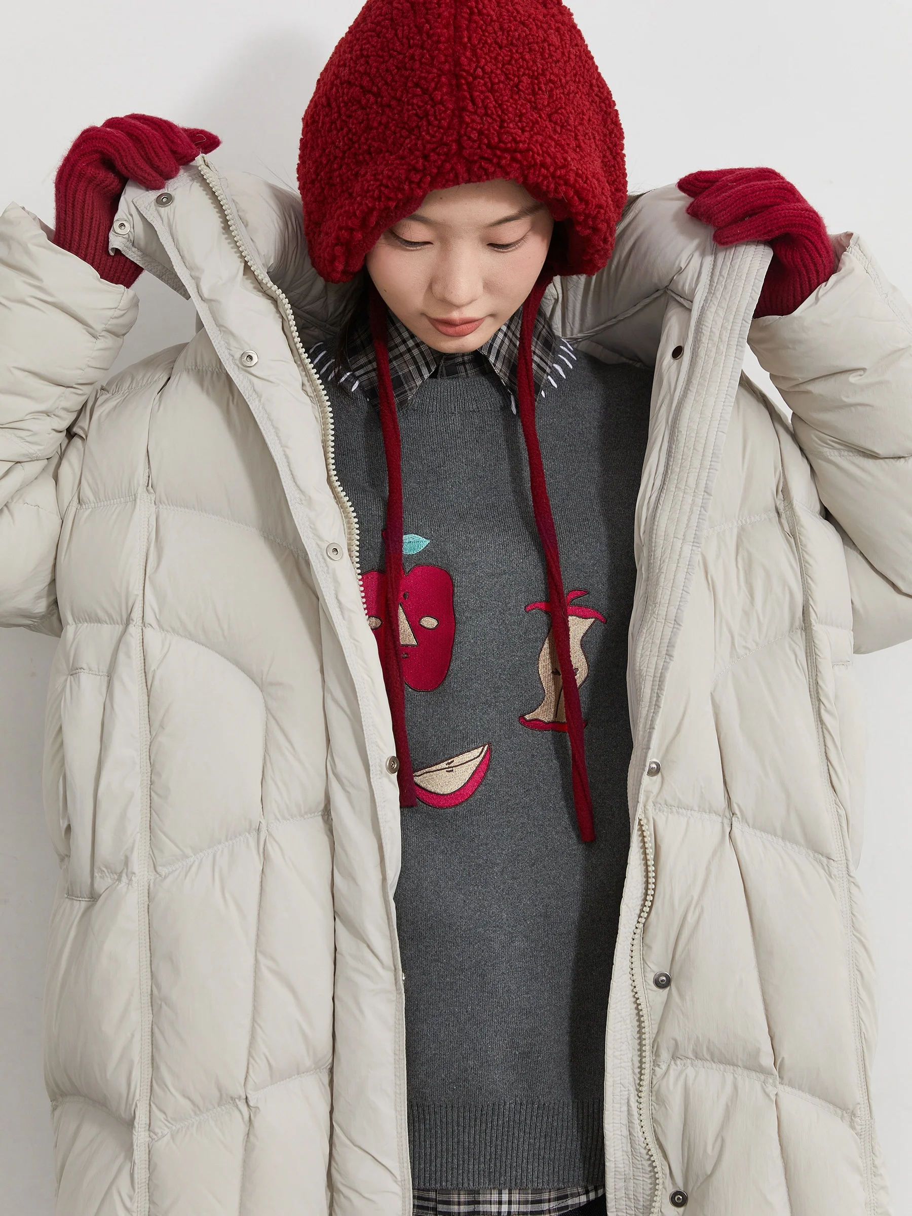 

Chicven Thiened Hooded down Jaet White Du Feather Warm Windproof Outerwear Casual Loose Sle Zipper Closure Long Sve