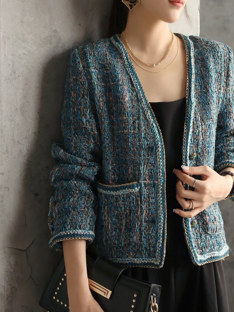 

Женское ретро-пальто Warmo: осенне-зимний твидовый жакет, стройнящий силуэт, с V-образным вырезом, удлиненный рукав, средней длины