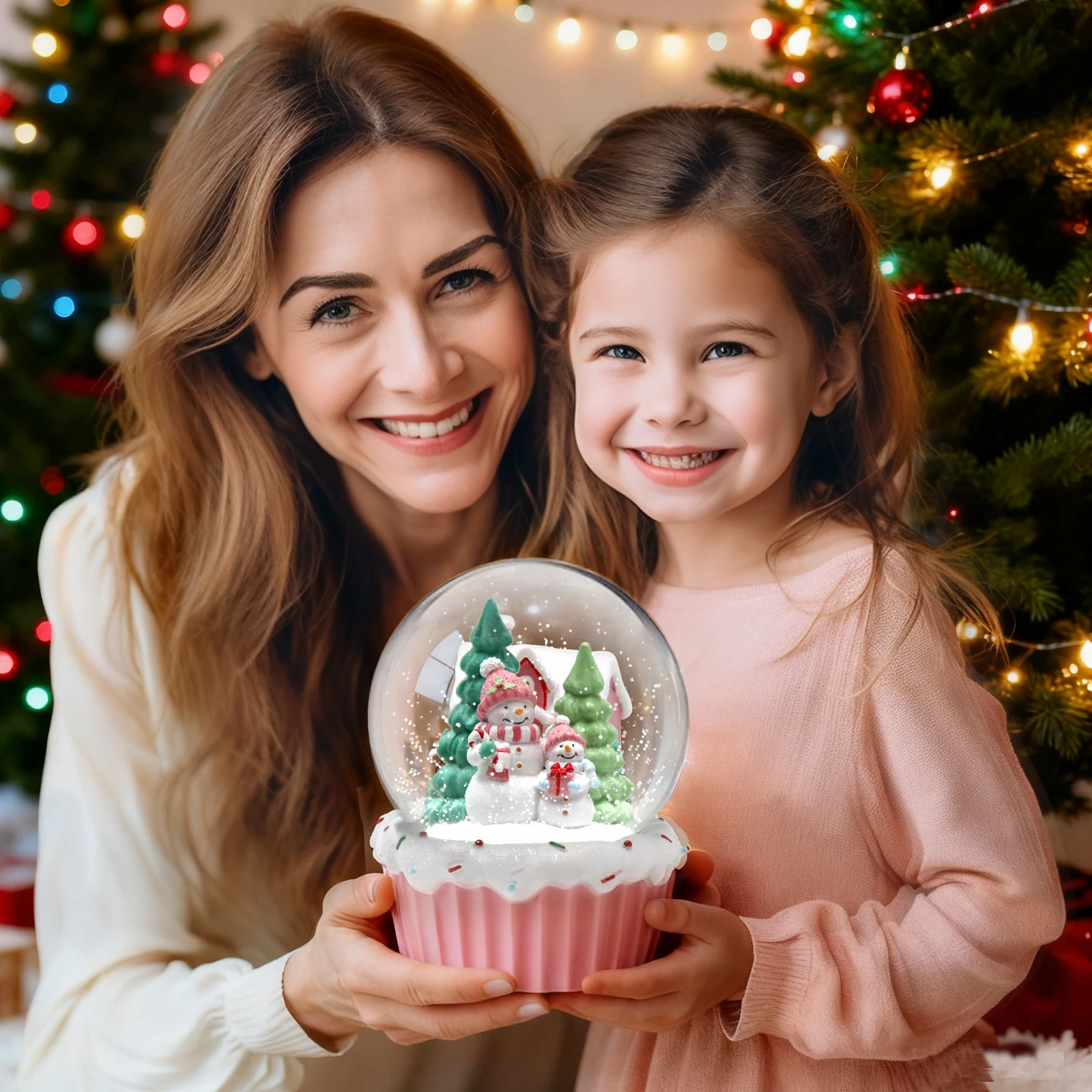

Musical Snow Globe A Charming Winter Village Scene with Snowman & Tree, Adorable Cake-Shaped Base Perfect Holiday Centerpiece