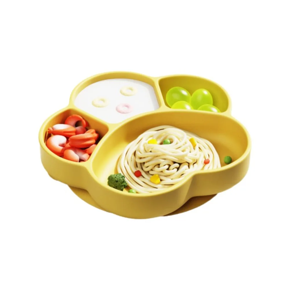 吸盤付き子供用分割トレイ-クマの足デザイン-仕切り付き-独立したフードボウル-シリコン製独立フードボウル