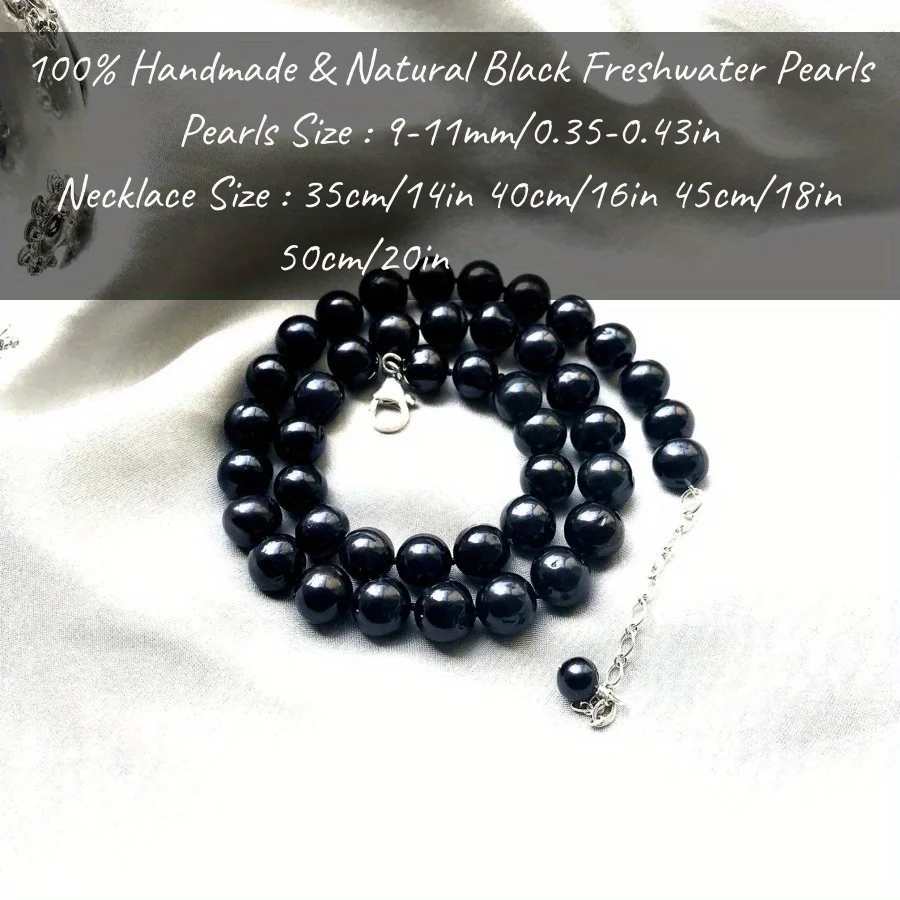 MYSOYA 9-11 مللي متر قلادة لؤلؤ المياه العذبة السوداء للنساء والرجال مع صندوق هدايا هدية مثالية لحفلات الزفاف وأعياد الميلاد وعيد الميلاد والعام الجديد