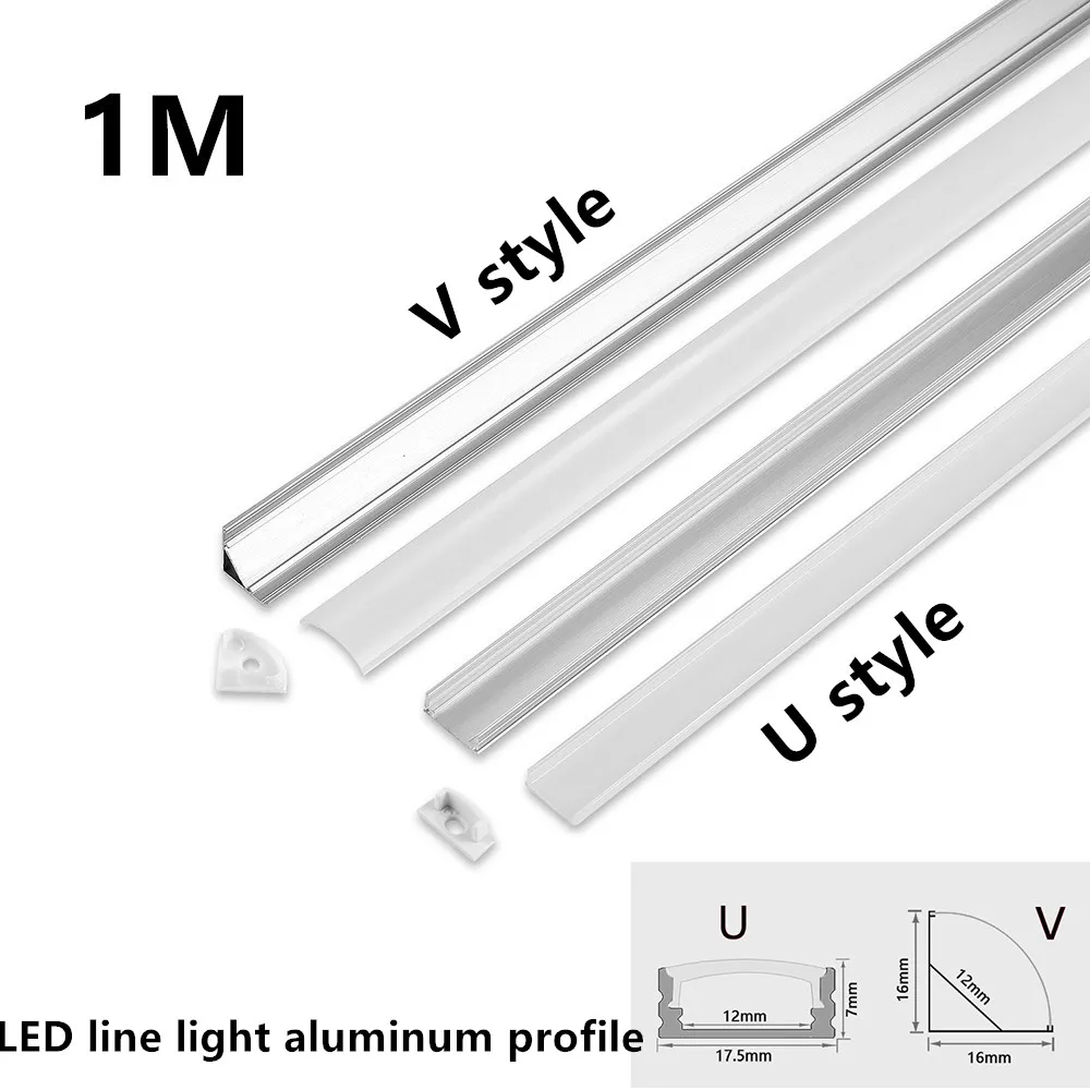 10-50pcs/lot 1M Silver/Black LED Aluminum profile Channel Holder Diffuser PC Cover U/V shape Corner for 2835 5050 5730 COB Light